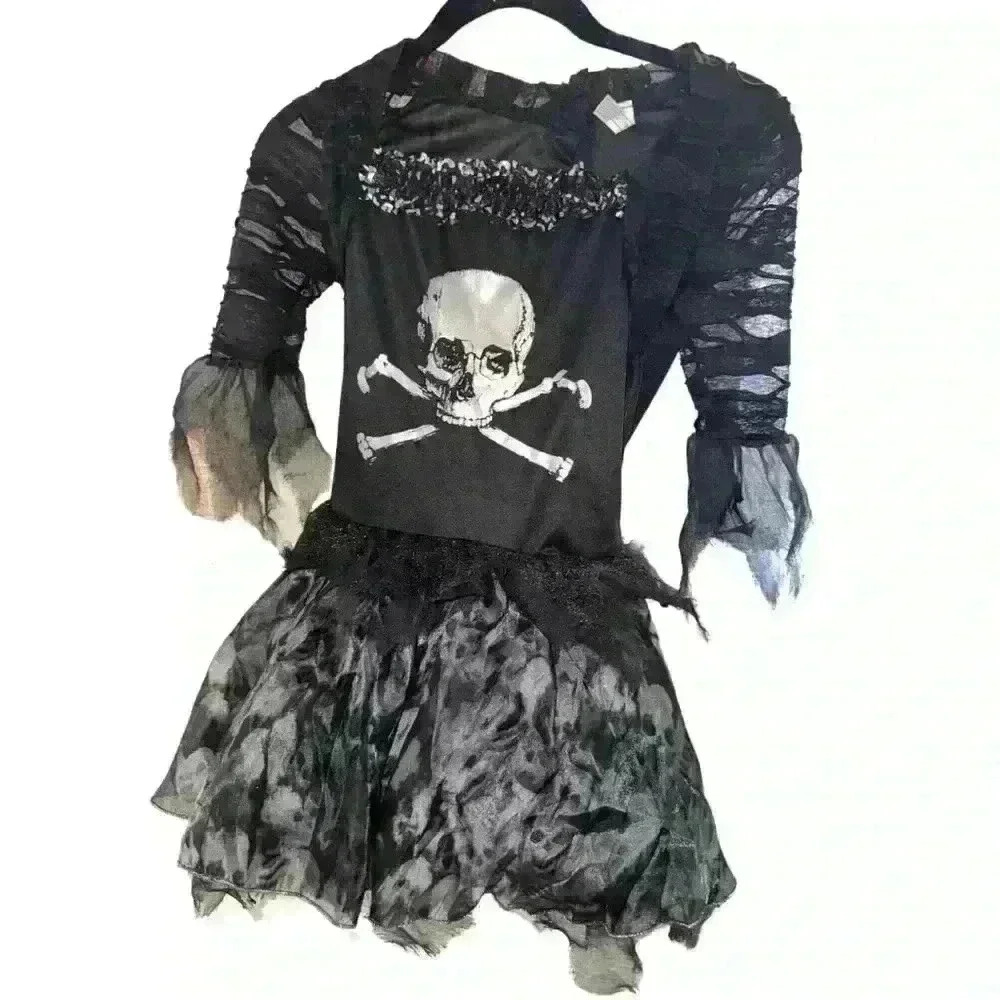 Zombie Ballerina costume with skull crown. Girls M (8-10).  Like new